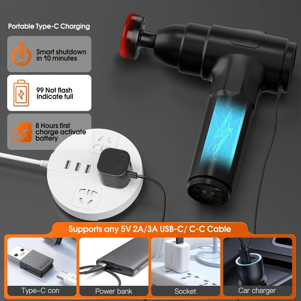 Heating massage gun, deep tissue massage gun, back and neck massager, muscle percussion massager, silent fascia gun, handheld massager, 7 massage eadhs, comes with a storage case, Christmas gift, birthday gift, sports gift
