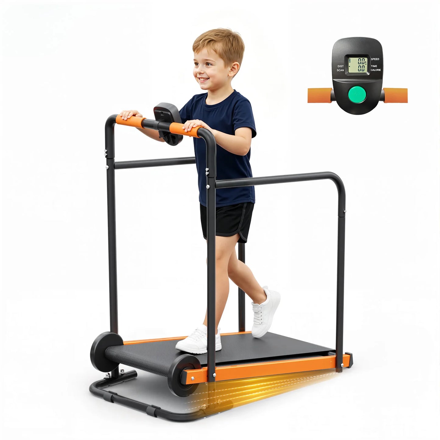 Kids Walking Pad Treadmill - Non-Electric Indoor Exercise Equipment for Boys & Girls, Self-Propelled Fitness Toy with Front Padded Rails, Safe Active Play Gym for Home Use