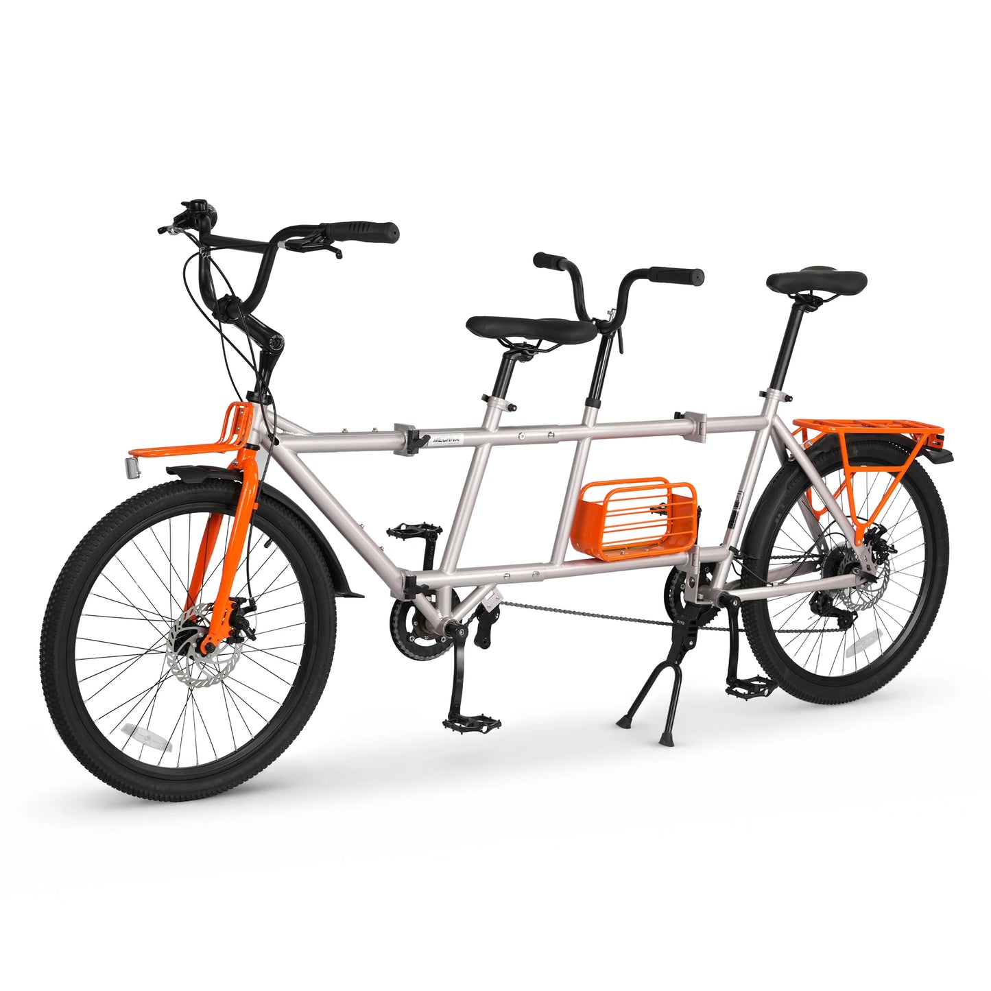 24" Tandem Bike Double Rider Bicycle All Terrain Tire with Basket Rack for Couple Family Outdoor Cycling