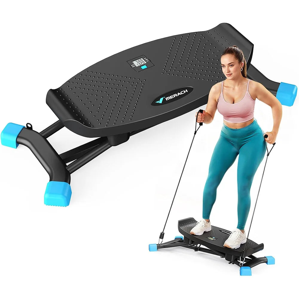 Mini Stepper Rocking Exercise Machine Balance Board With Resistance Bands Quiet Fitness Pedal Trainer Lcd Monitor For Legs Hip Waist & Full‑Body Training Ski Machine Trainer For Home Workout