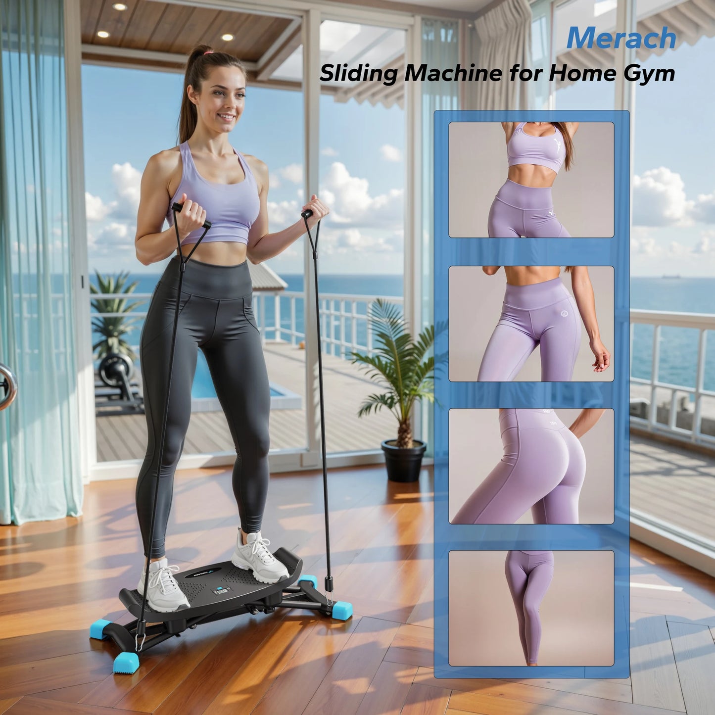 Mini Stepper Rocking Exercise Machine Balance Board With Resistance Bands Quiet Fitness Pedal Trainer Lcd Monitor For Legs Hip Waist & Full‑Body Training Ski Machine Trainer For Home Workout