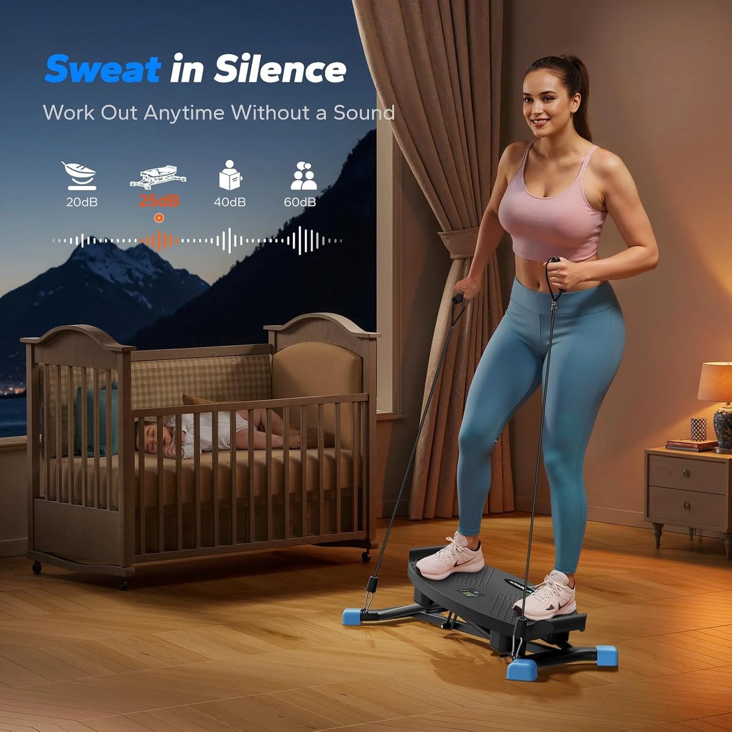 Mini Stepper Rocking Exercise Machine Balance Board With Resistance Bands Quiet Fitness Pedal Trainer Lcd Monitor For Legs Hip Waist & Full‑Body Training Ski Machine Trainer For Home Workout