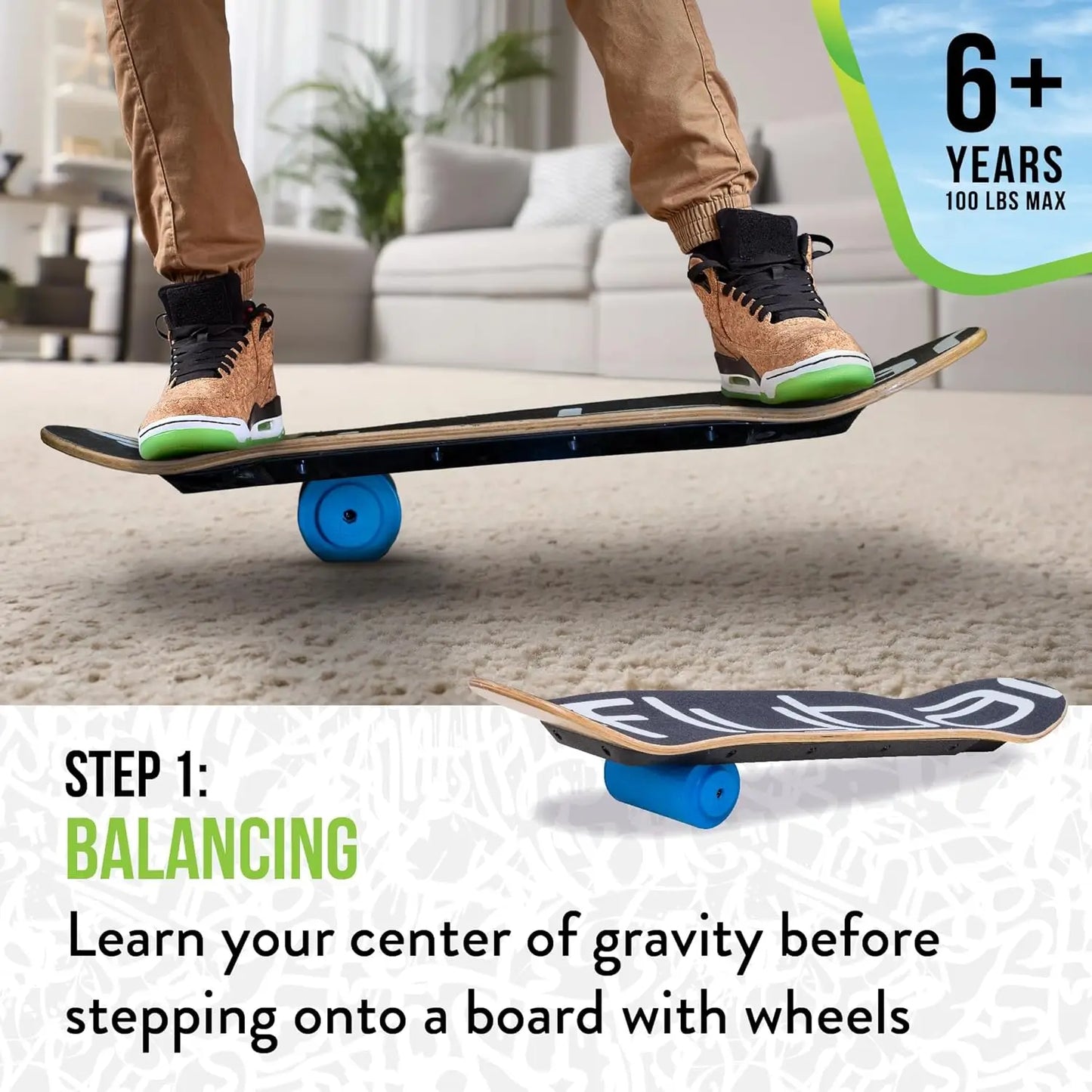 3 in-1 Learn to Skate – Complete Skateboard for Beginners, Balance Board, Skateboard Accessories