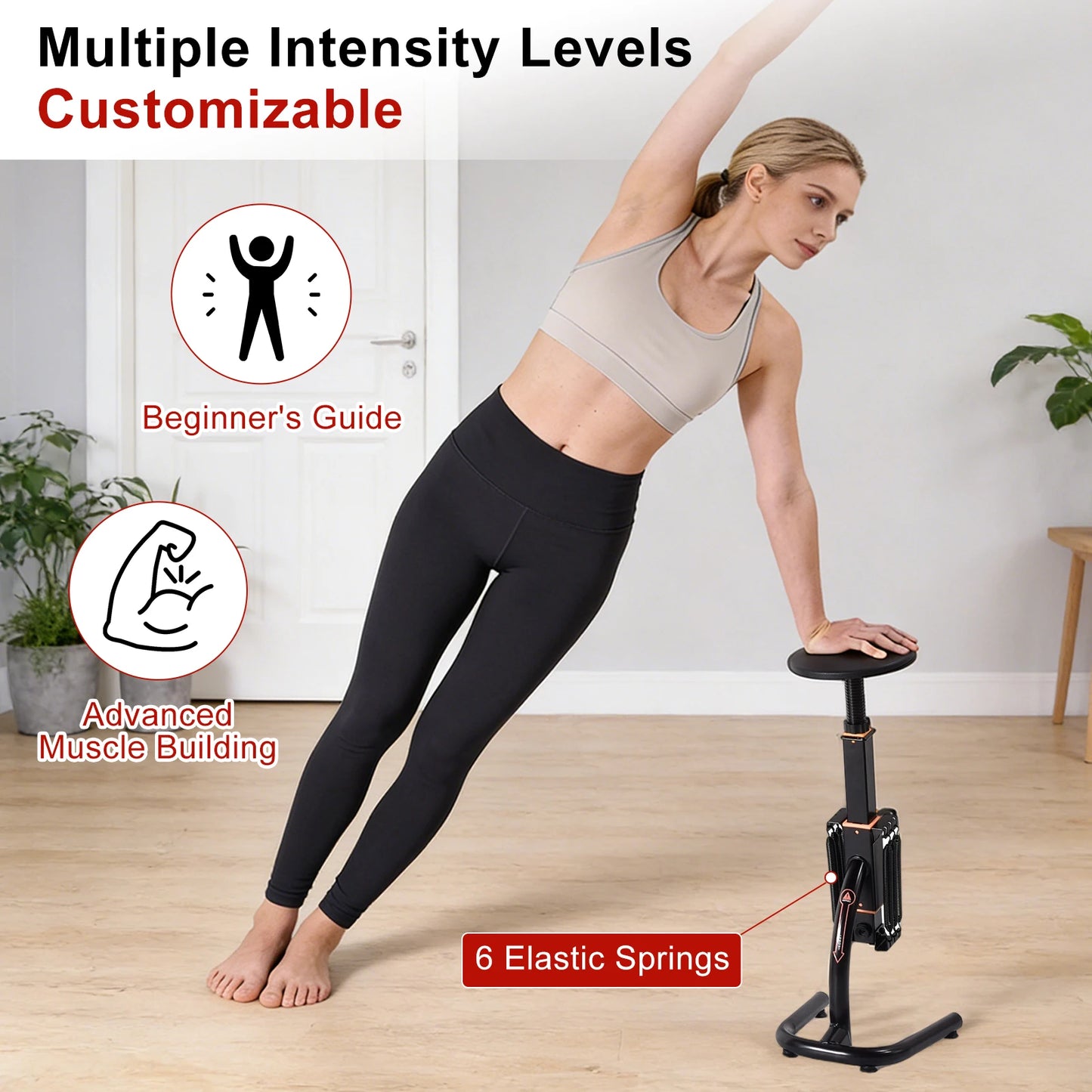 Squat Machine for Home Gym Adjustable Glute Leg Core Strengthener, Assisted Squat Trainer with Variable Resistance Intensity, Compact Exercise Equipment for Low Impact Lower Body Workout and Gluteal Lift