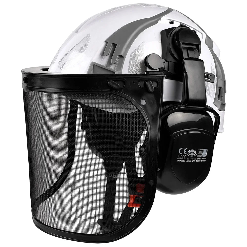 Safety Helmet with Reflective Stickers 3-in-1 Chainsaw Hard Hat Mesh Shield Ear Muffs for Arborist Logging Cap