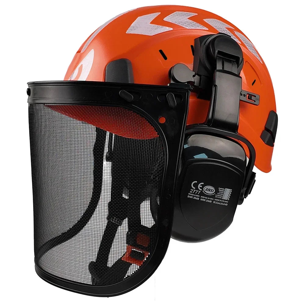 Safety Helmet with Reflective Stickers 3-in-1 Chainsaw Hard Hat Mesh Shield Ear Muffs for Arborist Logging Cap