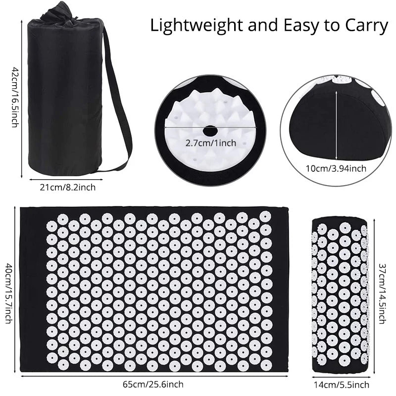 Acupressure Mat Sensi Massage Mat Pillow Set  applicator for Neck Foot Yoga Mat with Needle Back Cushion