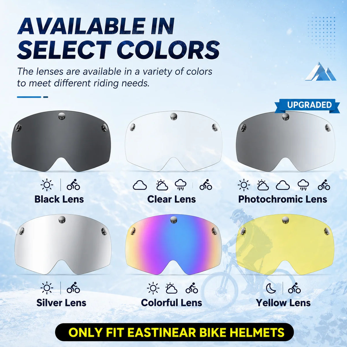 Bike Helmet Magnetic Lens for Eastinear Helmet, UV400 Cycling Multicolor Goggles Photochromic Lens Black Yellow Crystal Lens for MTB Road Bike Helmet