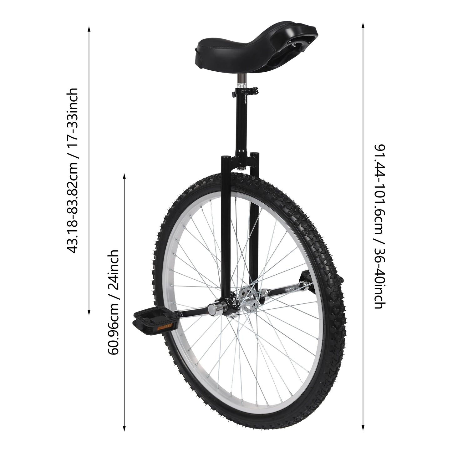 24“ One-Wheel Bike, Height Adjustable Unicycle with Anti-Skid Alloy Rim and Curved PU Seat Outdoor Unicycle for Adults Kids Outdoor Sports Fitness Exercise
