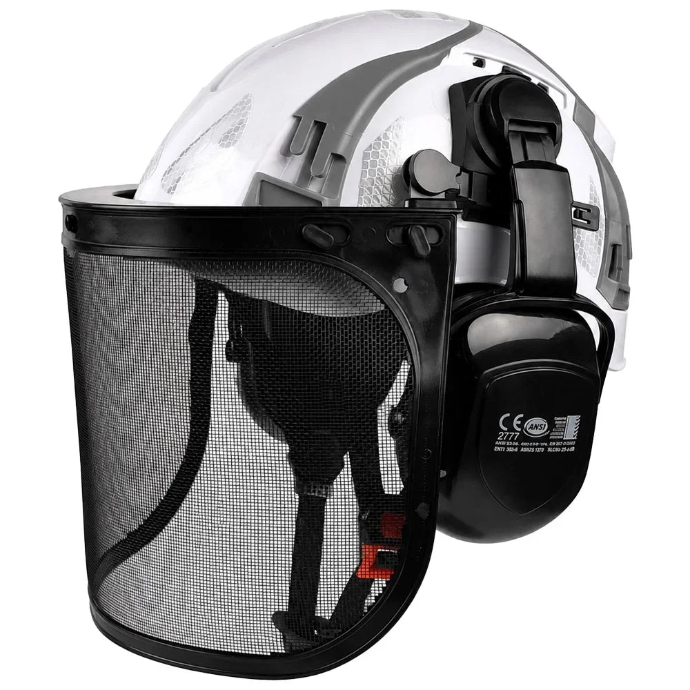 Safety Helmet with Reflective Stickers 3-in-1 Chainsaw Hard Hat Mesh Shield Ear Muffs for Arborist Logging Cap