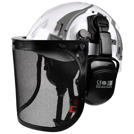 Safety Helmet with Reflective Stickers 3-in-1 Chainsaw Hard Hat Mesh Shield Ear Muffs for Arborist Logging Cap