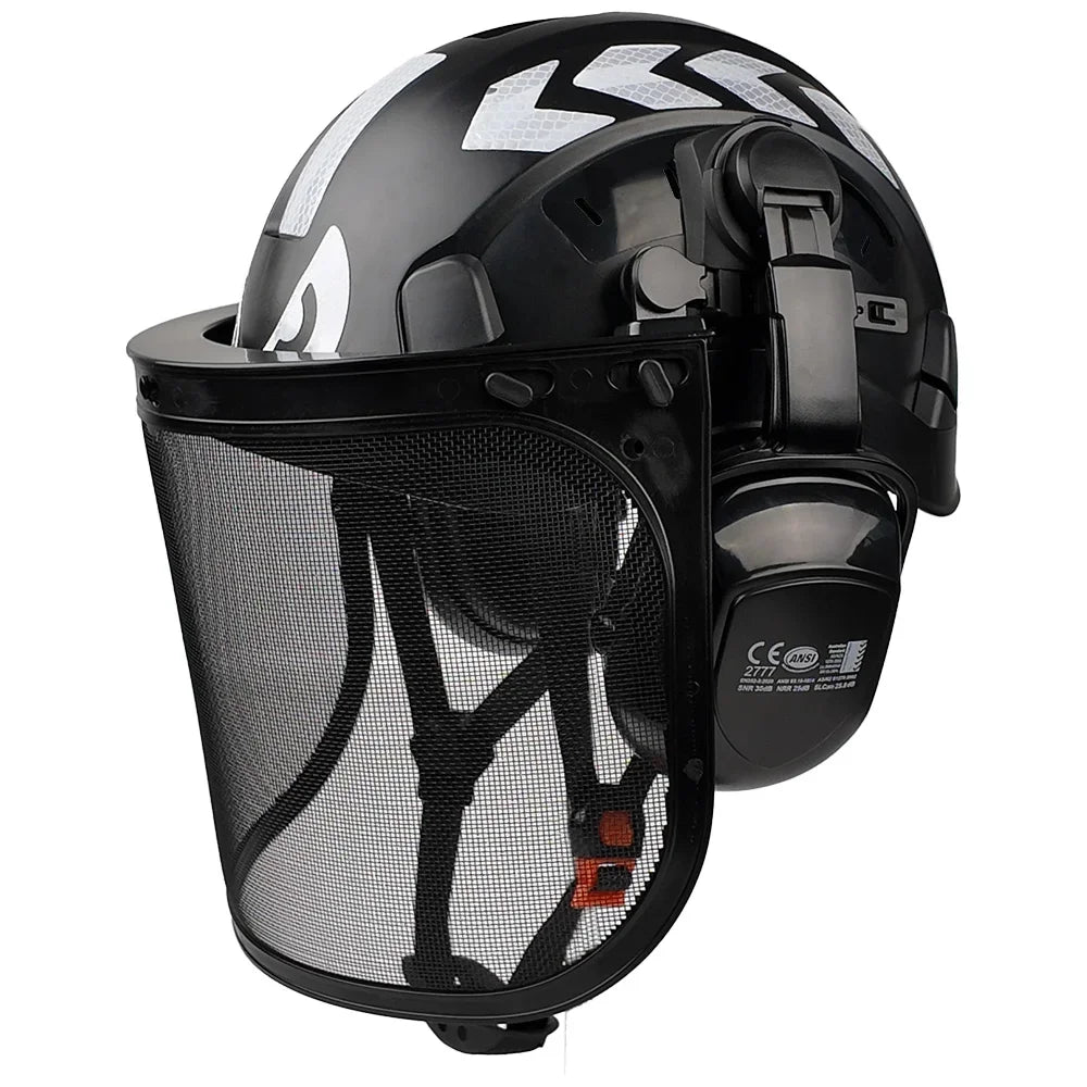 Safety Helmet with Reflective Stickers 3-in-1 Chainsaw Hard Hat Mesh Shield Ear Muffs for Arborist Logging Cap
