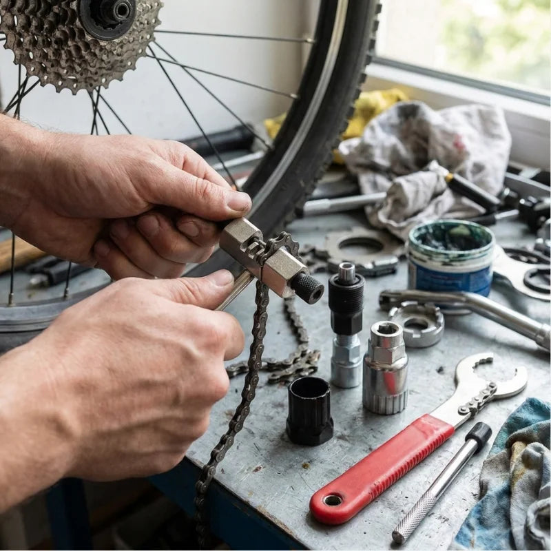 Bicycle Repair Tool Kit Bike Chain Breaker Spoke Wrench Bottom Bracket & Freewheel Remover Chain Hook
