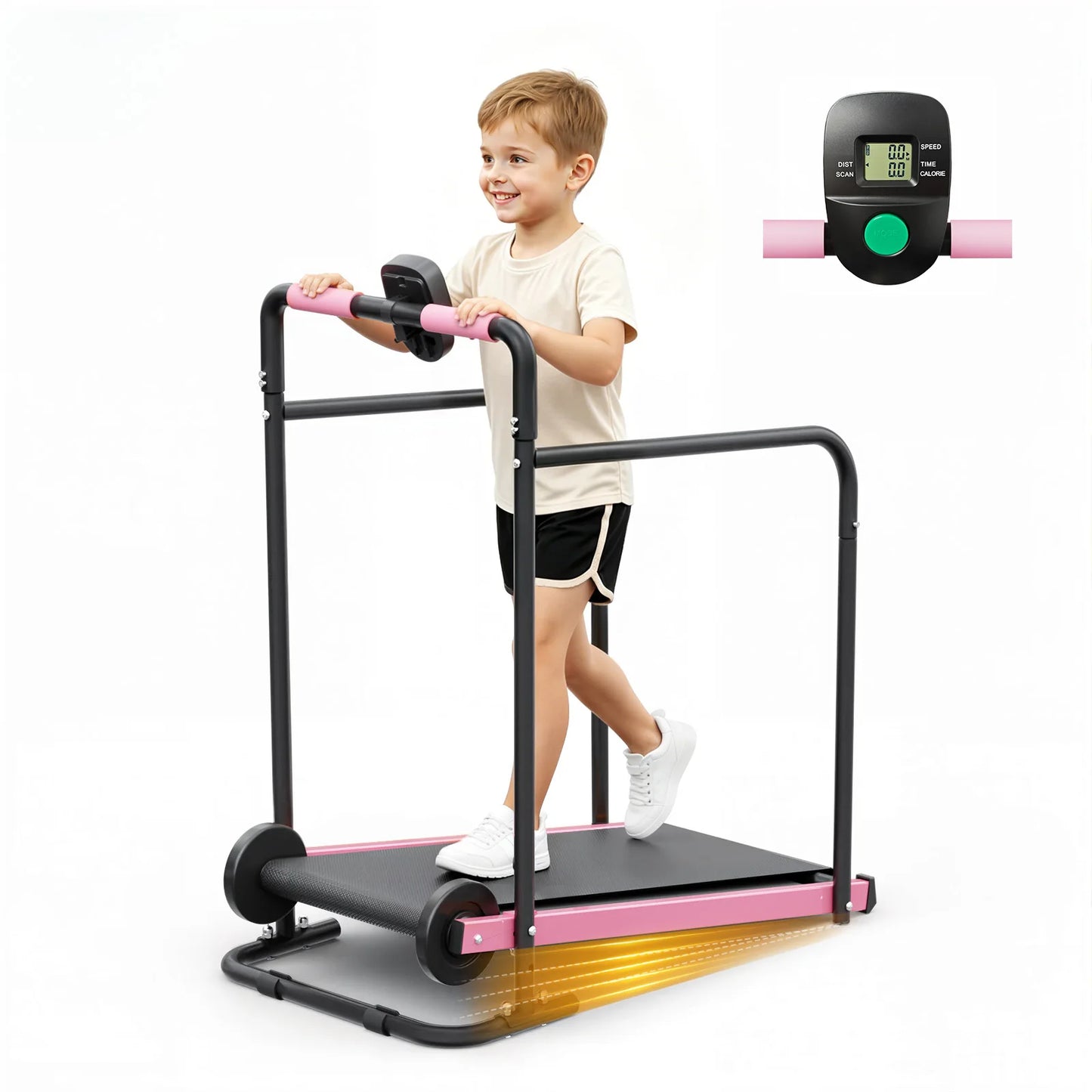 Kids Walking Pad Treadmill - Non-Electric Indoor Exercise Equipment for Boys & Girls, Self-Propelled Fitness Toy with Front Padded Rails, Safe Active Play Gym for Home Use