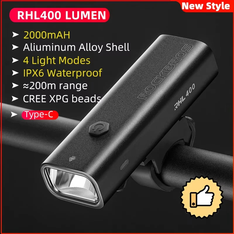 Bicycle Light Rainproof Type-C Charging LED 2000mAh MTB Road Bike Front Lamp Headlight Ultralight Flashlight Bike Light