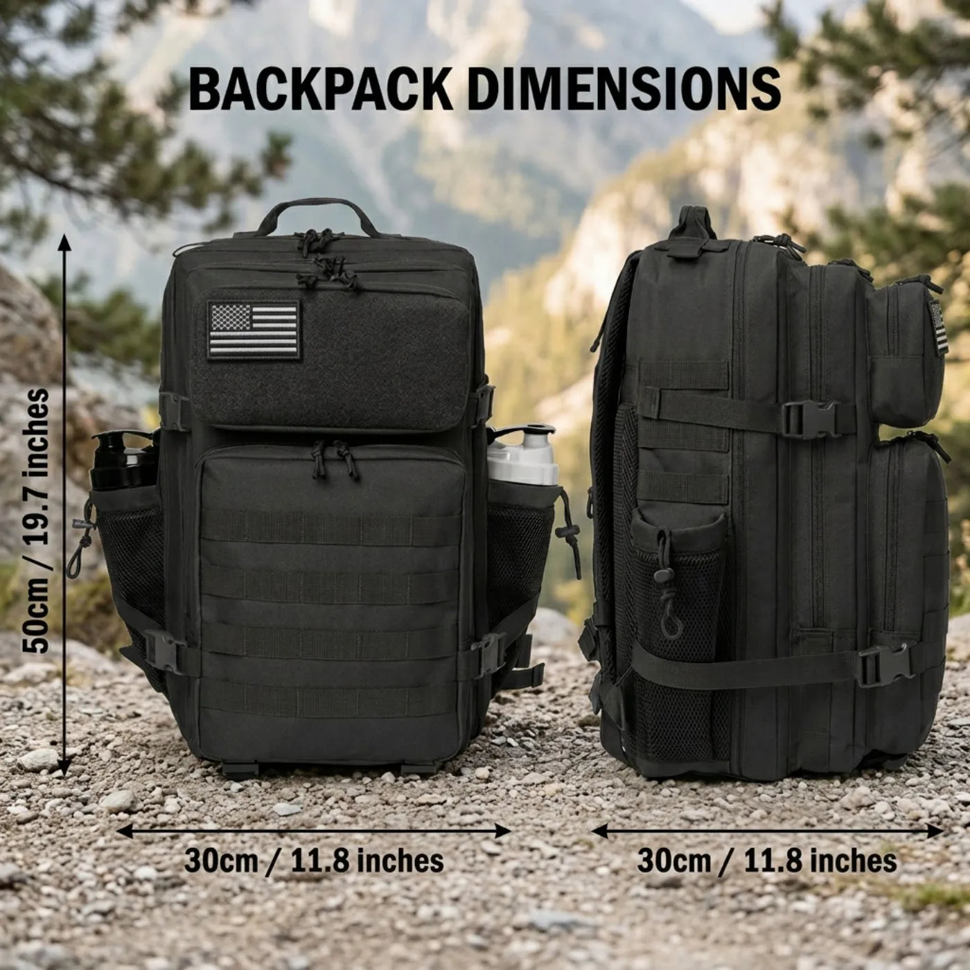 45L Large Capacity Tactical Backpack Hunting Rucksack with Dual Water Bottle Cup Holders Outdoor Camping Survival Equipment Backpack for Hiking Trekking Travel Sports EDC Daily Use