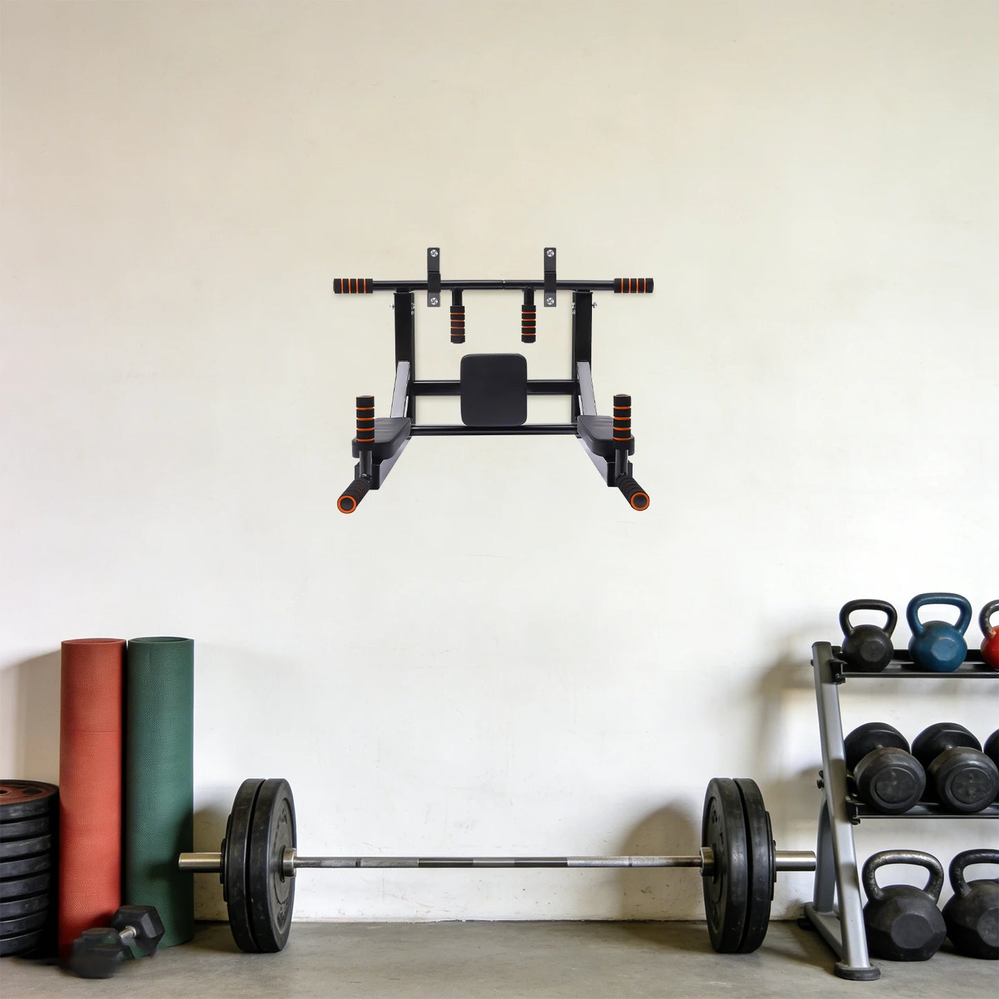 Wall Mounted Pull Up Bar Chin Up bar Multifunctional Dip Station Workout Training Equipment Fitness Dip Stand Supports to 440lbs for Indoor Home Gym
