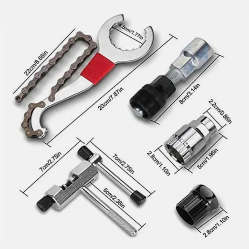 Bicycle Repair Tool Kit Bike Chain Breaker Spoke Wrench Bottom Bracket & Freewheel Remover Chain Hook