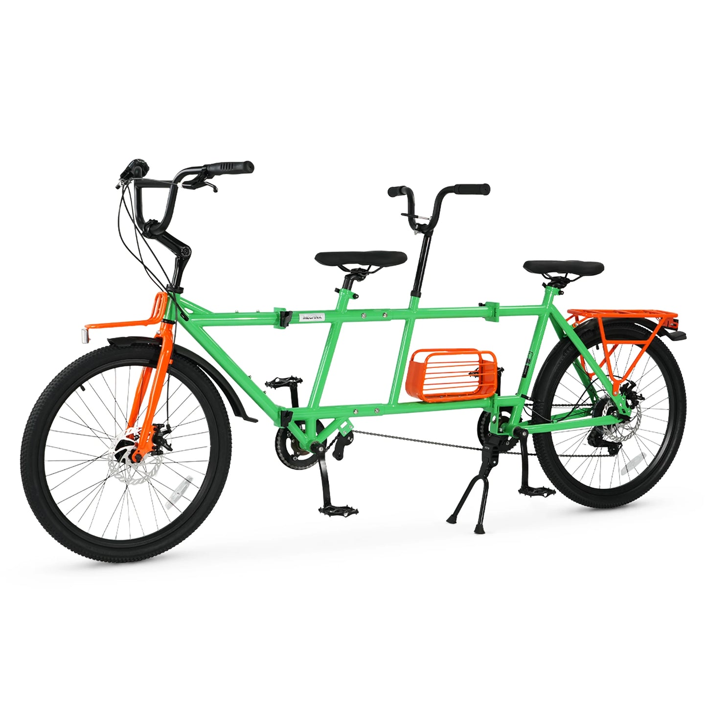 24" Tandem Bike Double Rider Bicycle All Terrain Tire with Basket Rack for Couple Family Outdoor Cycling