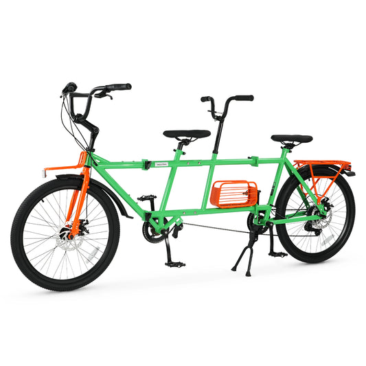 24" Tandem Bike Double Rider Bicycle All Terrain Tire with Basket Rack for Couple Family Outdoor Cycling
