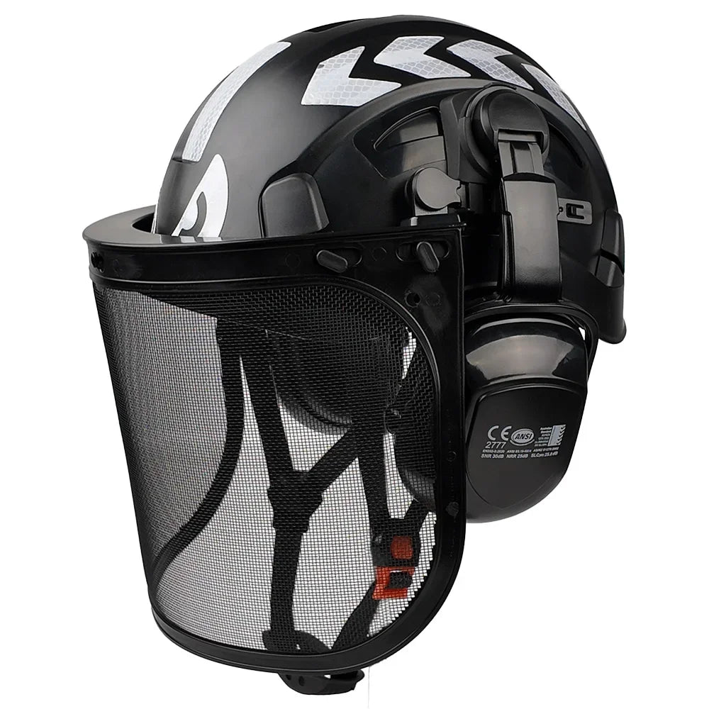 Safety Helmet with Reflective Stickers 3-in-1 Chainsaw Hard Hat Mesh Shield Ear Muffs for Arborist Logging Cap