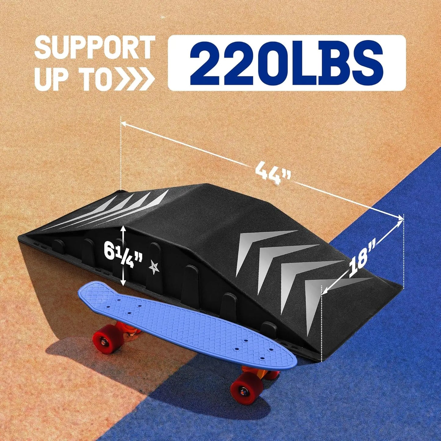 Single-Piece Skateboard Ramp, Bike Ramp, Skate Ramp - Design for Beginners, More Durable, Safe, Capacity 220Lbs
