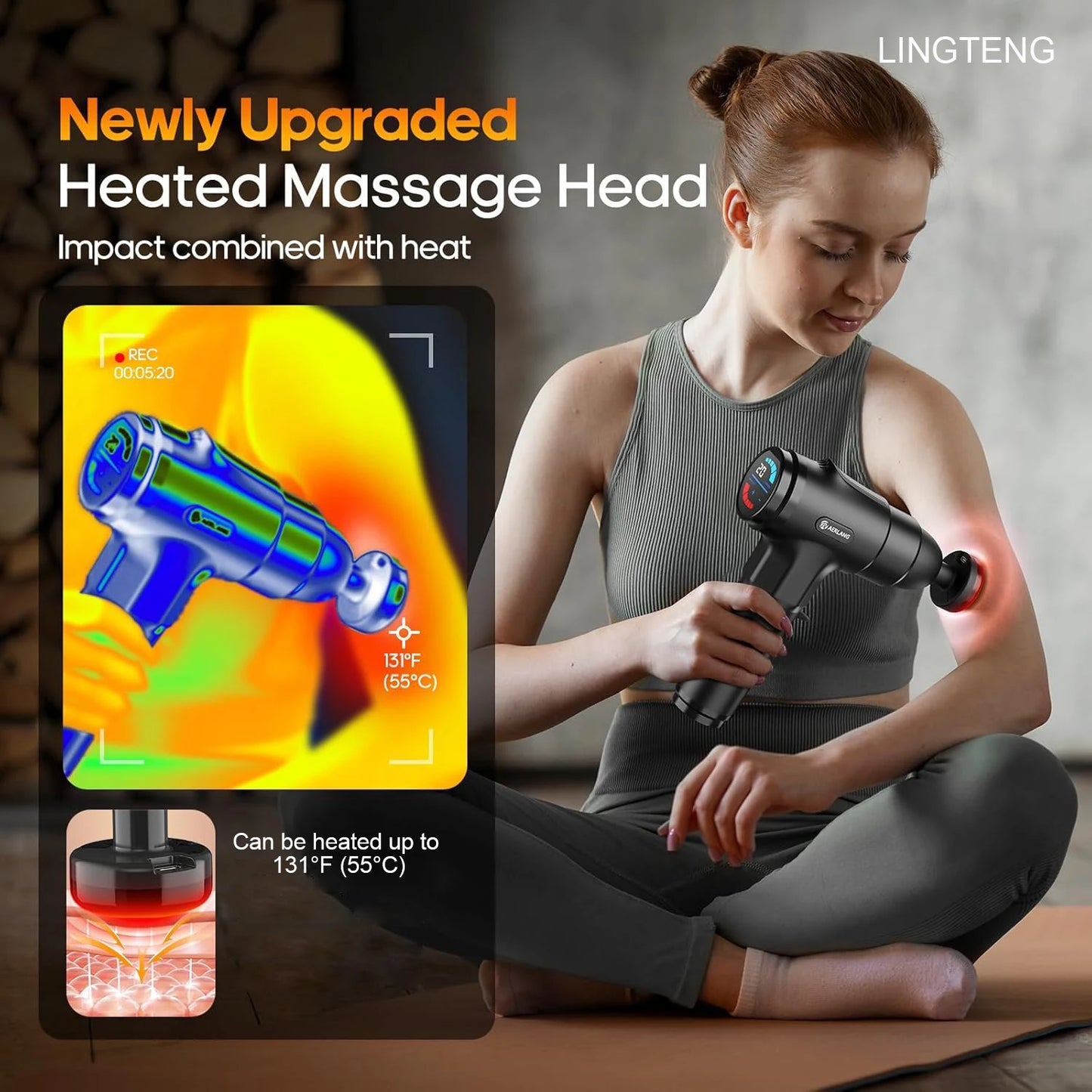Heating massage gun, deep tissue massage gun, back and neck massager, muscle percussion massager, silent fascia gun, handheld massager, 7 massage eadhs, comes with a storage case, Christmas gift, birthday gift, sports gift