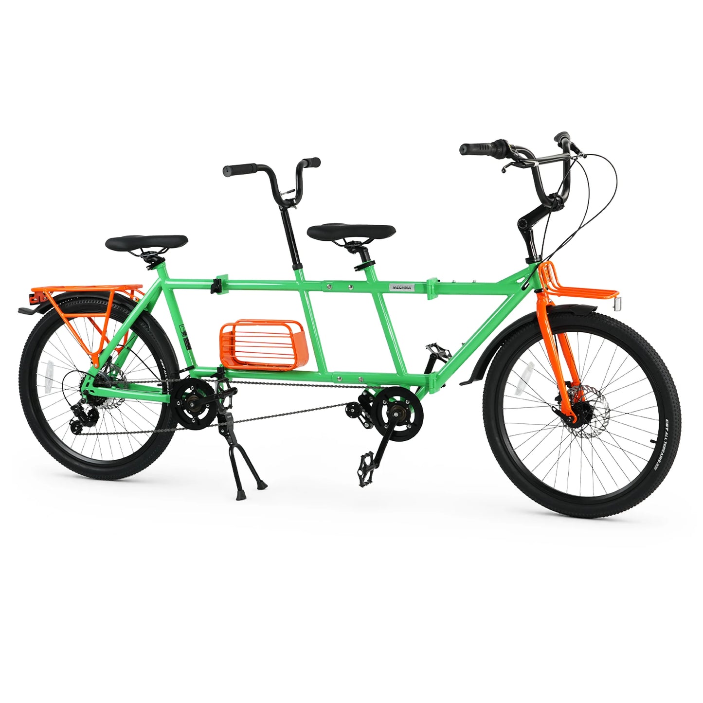 24" Tandem Bike Double Rider Bicycle All Terrain Tire with Basket Rack for Couple Family Outdoor Cycling