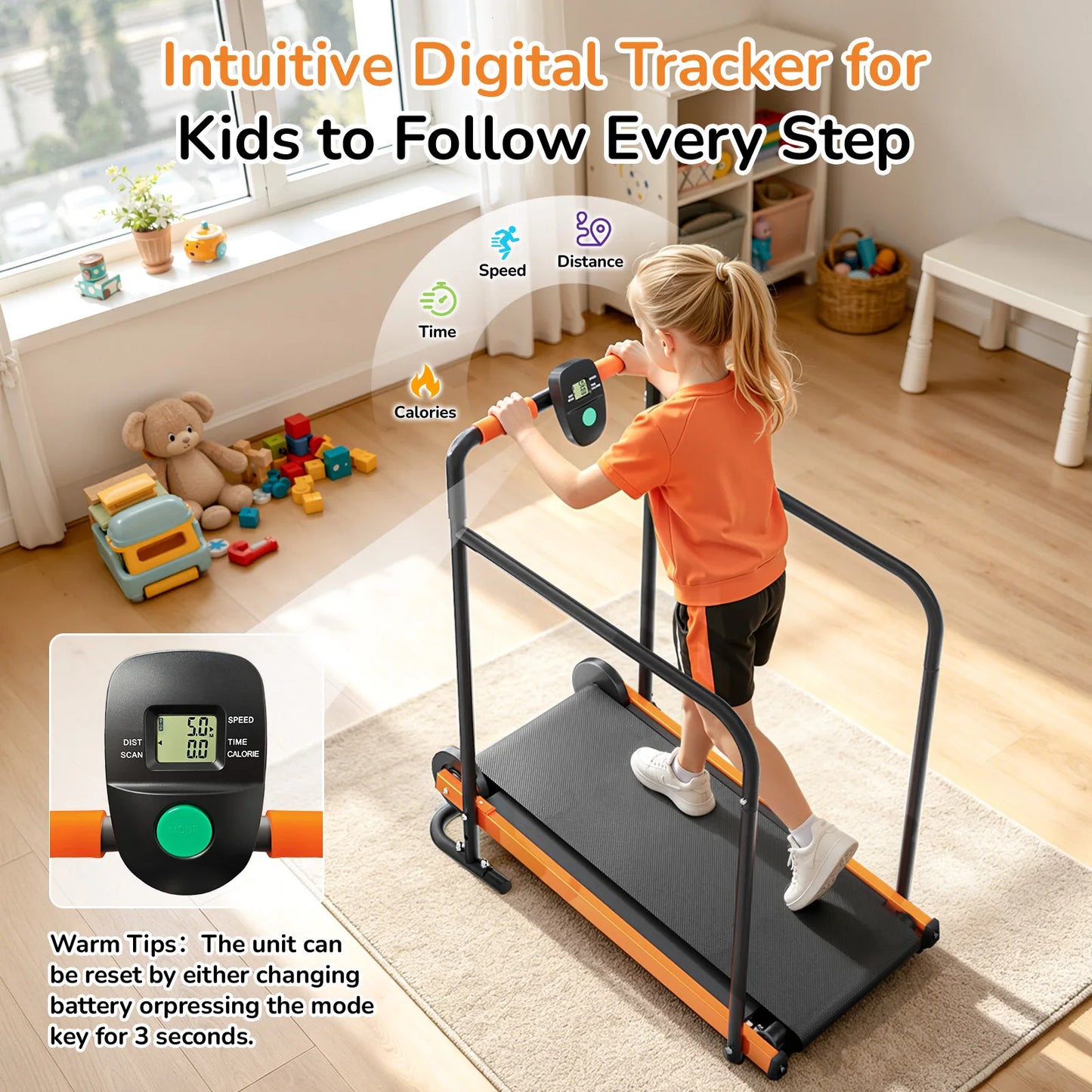 Kids Walking Pad Treadmill - Non-Electric Indoor Exercise Equipment for Boys & Girls, Self-Propelled Fitness Toy with Front Padded Rails, Safe Active Play Gym for Home Use
