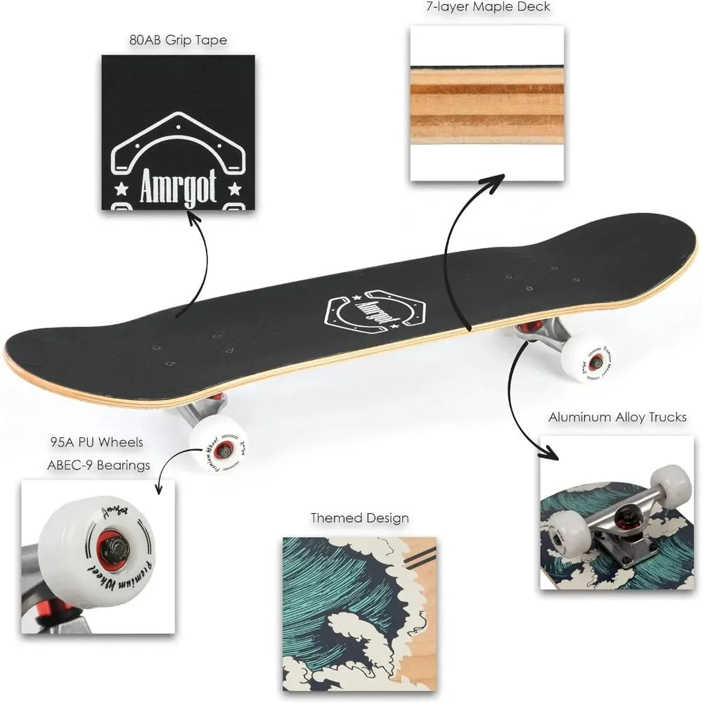 Skateboards for Beginners,31 * 8 inches Complete Skateboards for Kids,Boys,Girls and Adults,7 Layer