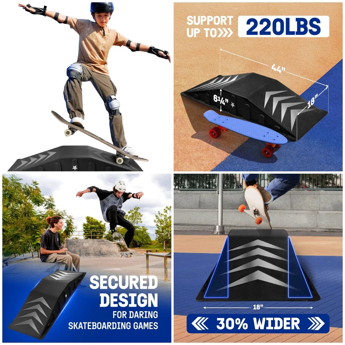 Single-Piece Skateboard Ramp, Bike Ramp, Skate Ramp - Design for Beginners, More Durable, Safe, Capacity 220Lbs