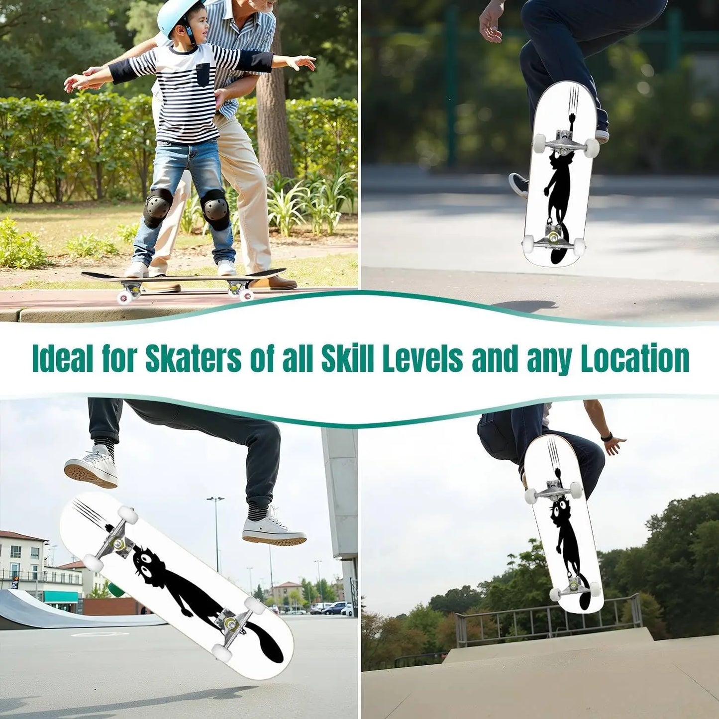 Skateboards Black cat Scratching The Wall Silhouette of Cartoon cat ClimThe Classic Concave