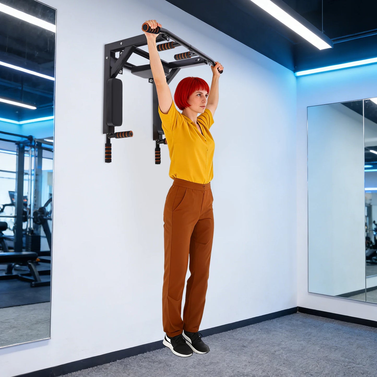 Wall Mounted Pull Up Bar Chin Up bar Multifunctional Dip Station Workout Training Equipment Fitness Dip Stand Supports to 440lbs for Indoor Home Gym
