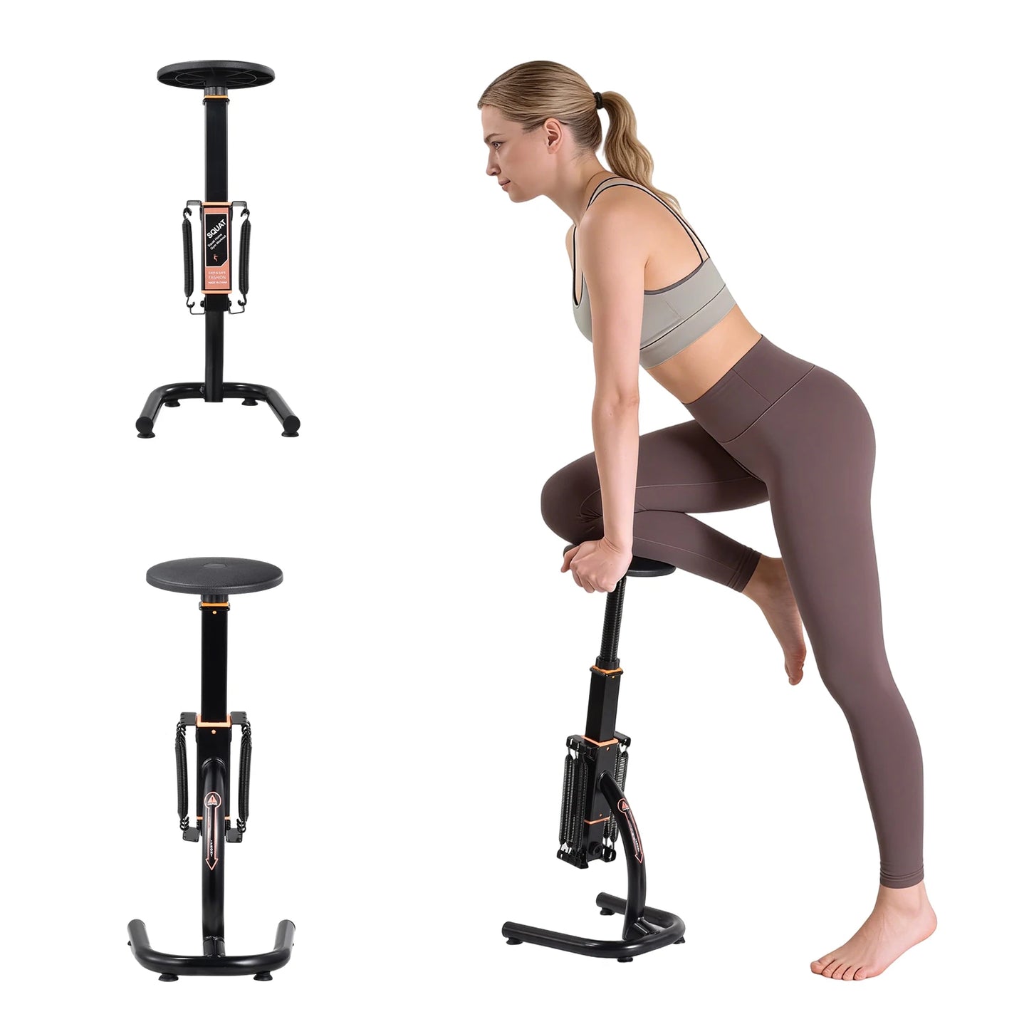 Squat Machine for Home Gym Adjustable Glute Leg Core Strengthener, Assisted Squat Trainer with Variable Resistance Intensity, Compact Exercise Equipment for Low Impact Lower Body Workout and Gluteal Lift