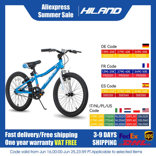 Hiland 20 Inch Kids Mountain Bike for Boys, Girls, Single Speed Kids Bicycles with Dual Handbrakes and Kickstand ﻿