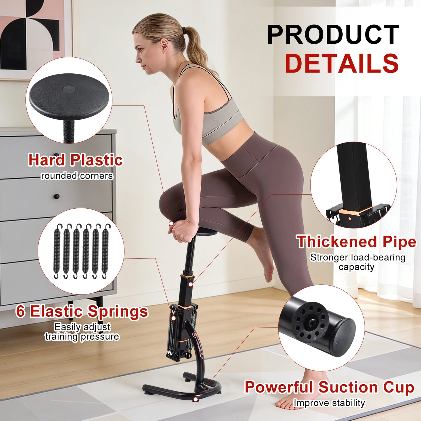 Squat Machine for Home Gym Adjustable Glute Leg Core Strengthener, Assisted Squat Trainer with Variable Resistance Intensity, Compact Exercise Equipment for Low Impact Lower Body Workout and Gluteal Lift