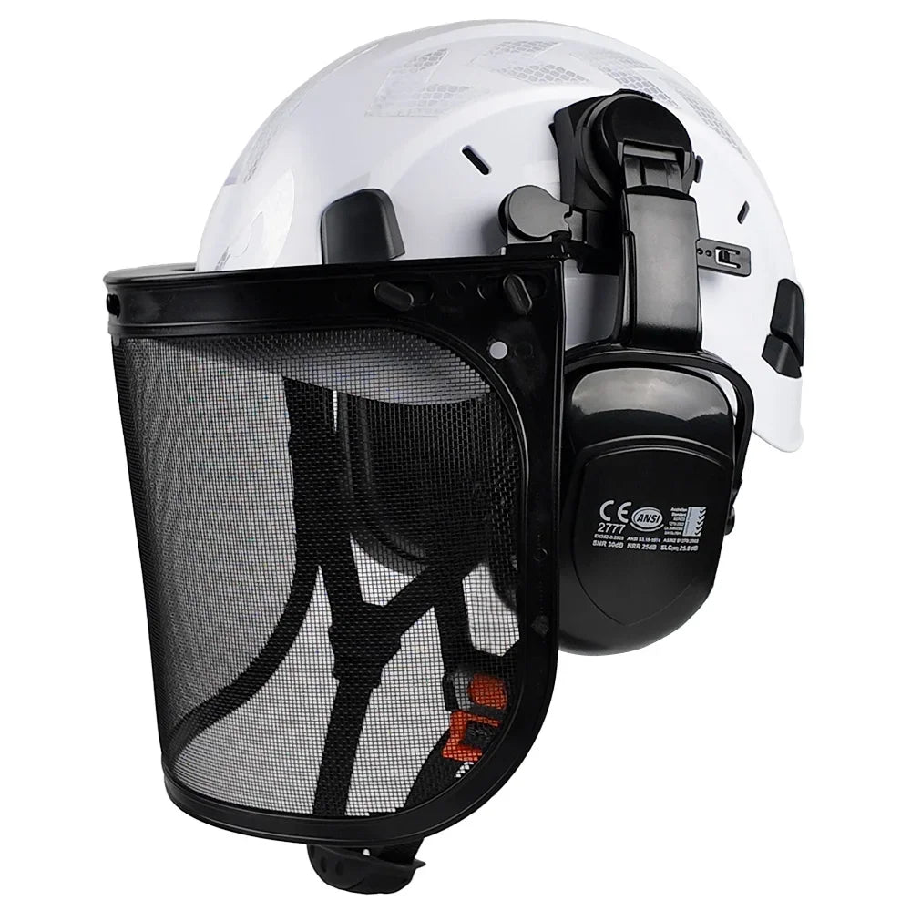 Safety Helmet with Reflective Stickers 3-in-1 Chainsaw Hard Hat Mesh Shield Ear Muffs for Arborist Logging Cap