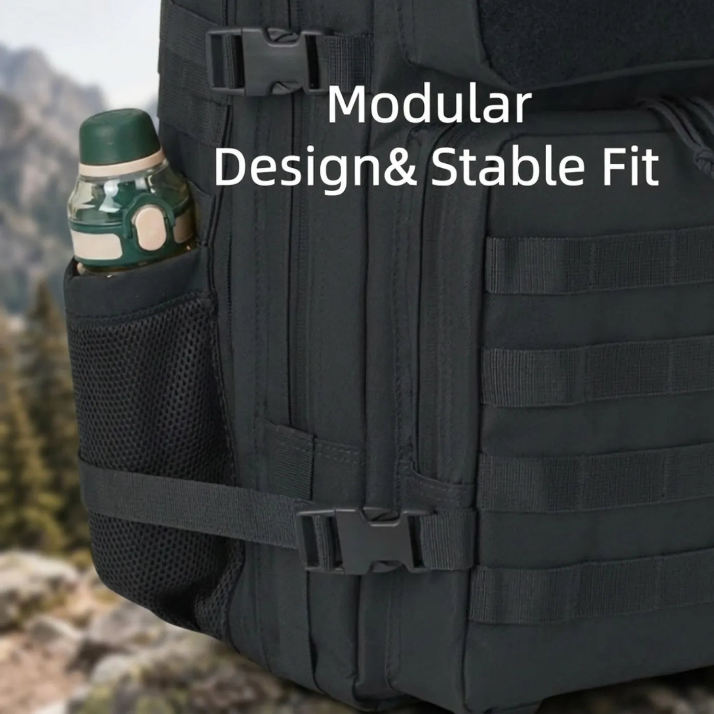 45L Large Capacity Tactical Backpack Hunting Rucksack with Dual Water Bottle Cup Holders Outdoor Camping Survival Equipment Backpack for Hiking Trekking Travel Sports EDC Daily Use