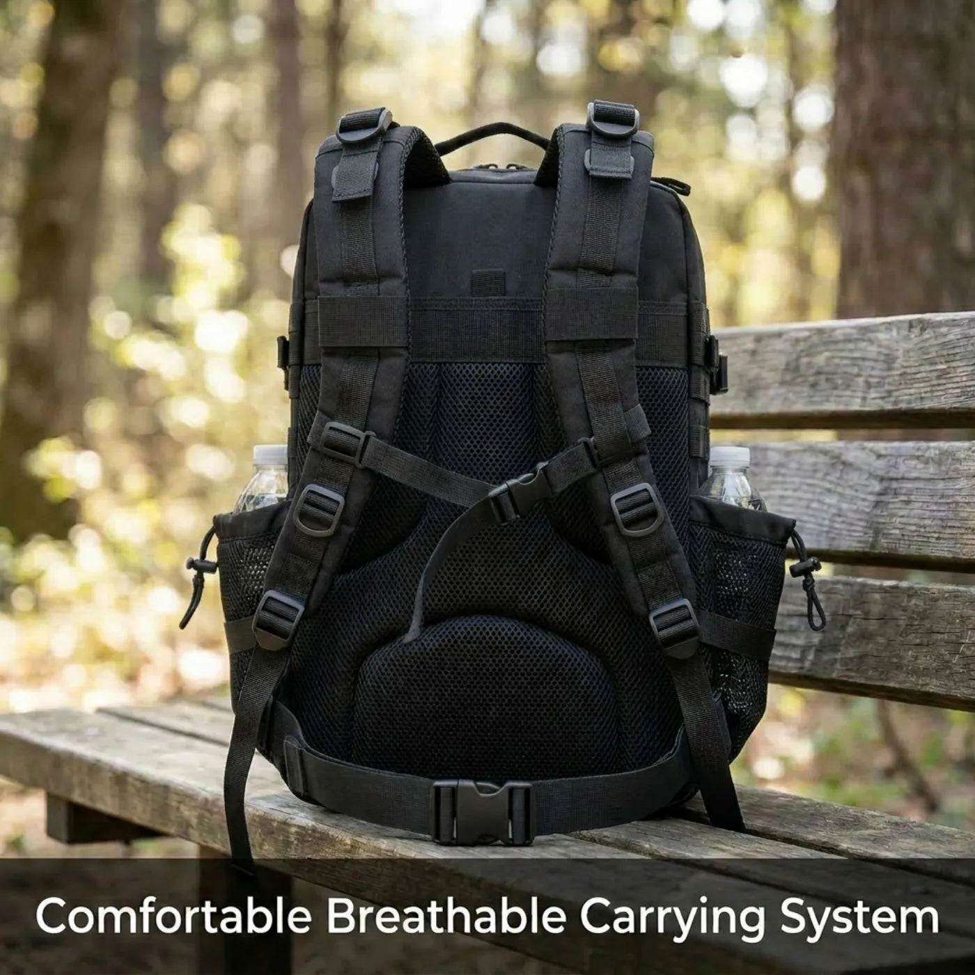 45L Large Capacity Tactical Backpack Hunting Rucksack with Dual Water Bottle Cup Holders Outdoor Camping Survival Equipment Backpack for Hiking Trekking Travel Sports EDC Daily Use