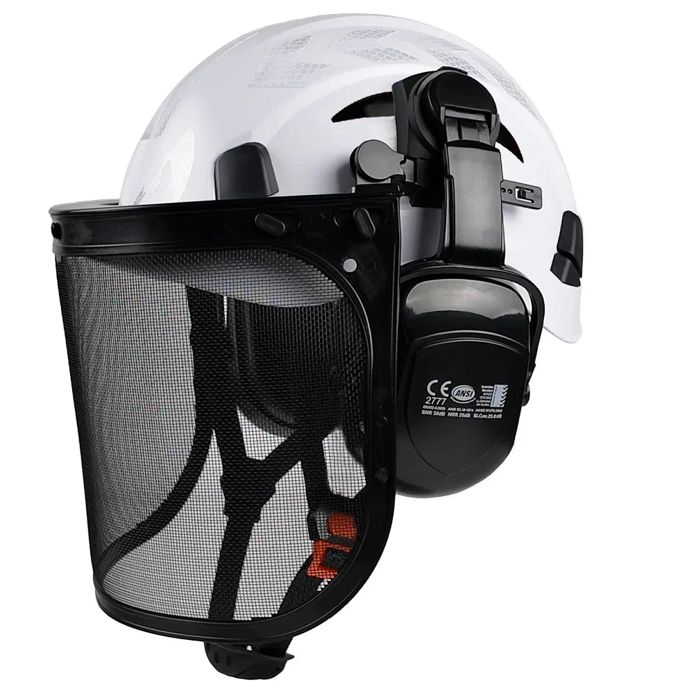 Safety Helmet with Reflective Stickers 3-in-1 Chainsaw Hard Hat Mesh Shield Ear Muffs for Arborist Logging Cap