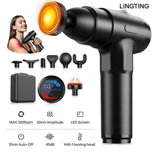 Heating massage gun, deep tissue massage gun, back and neck massager, muscle percussion massager, silent fascia gun, handheld massager, 7 massage eadhs, comes with a storage case, Christmas gift, birthday gift, sports gift