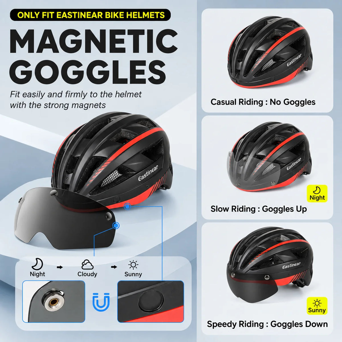 Bike Helmet Magnetic Lens for Eastinear Helmet, UV400 Cycling Multicolor Goggles Photochromic Lens Black Yellow Crystal Lens for MTB Road Bike Helmet