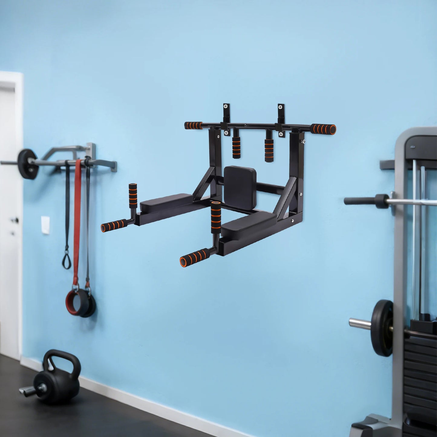 Wall Mounted Pull Up Bar Chin Up bar Multifunctional Dip Station Workout Training Equipment Fitness Dip Stand Supports to 440lbs for Indoor Home Gym