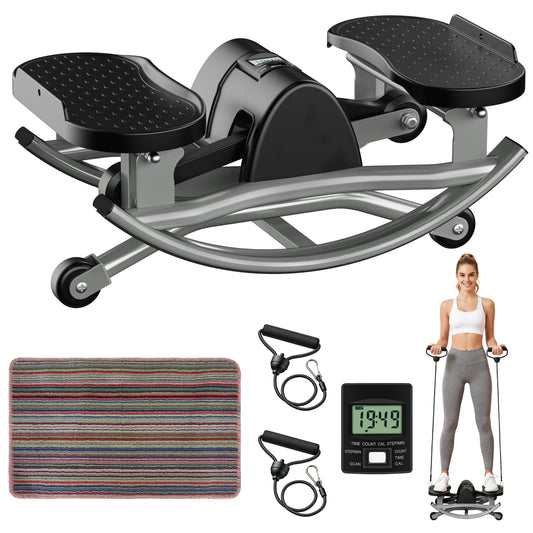 Swing Stepper Machine Intelligent Non-Slip For Exercise Twist Stair Stepper Trainer Full Body Workout 220 lbs with Digital Display Resistance Bands & Floor Mat for Men & Women Fat Burning & Body Shaping