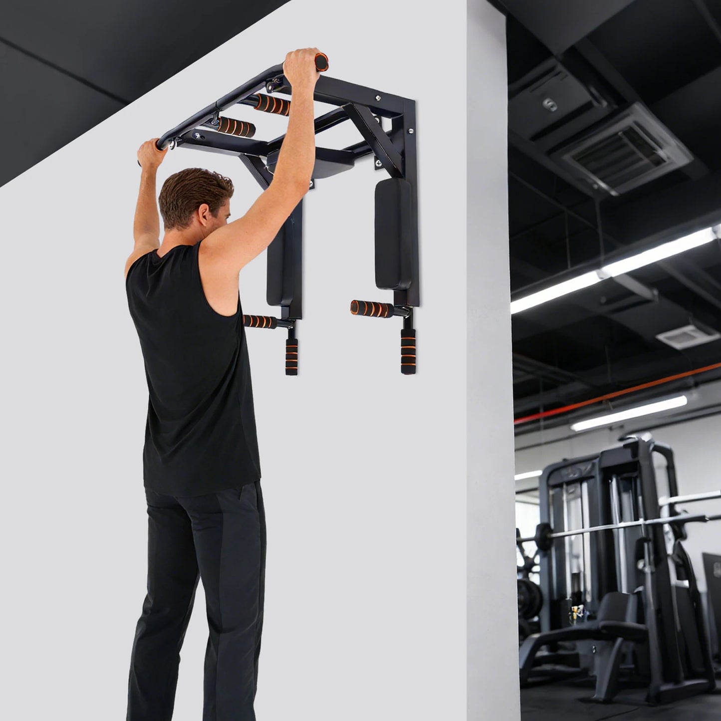 Wall Mounted Pull Up Bar Chin Up bar Multifunctional Dip Station Workout Training Equipment Fitness Dip Stand Supports to 440lbs for Indoor Home Gym