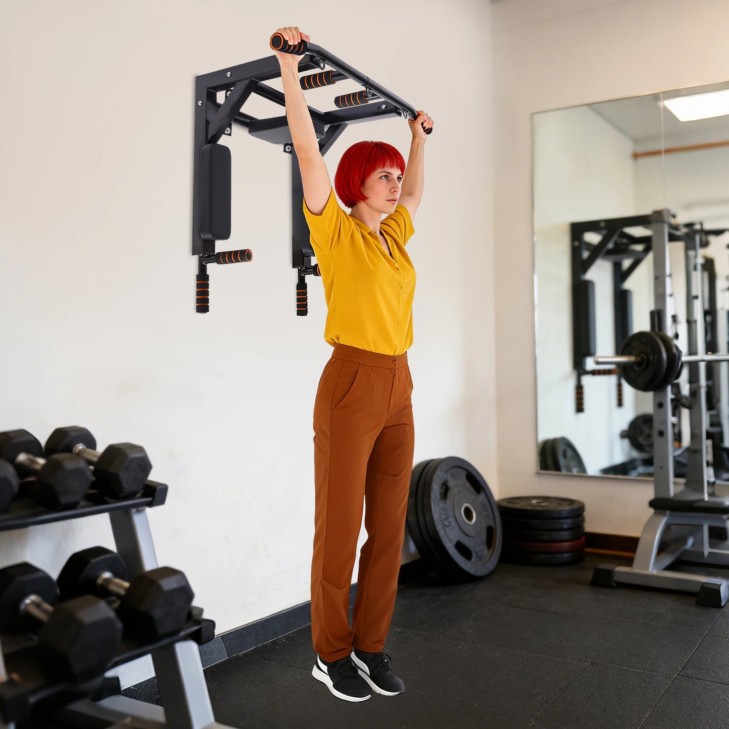 Wall Mounted Pull Up Bar Chin Up bar Multifunctional Dip Station Workout Training Equipment Fitness Dip Stand Supports to 440lbs for Indoor Home Gym