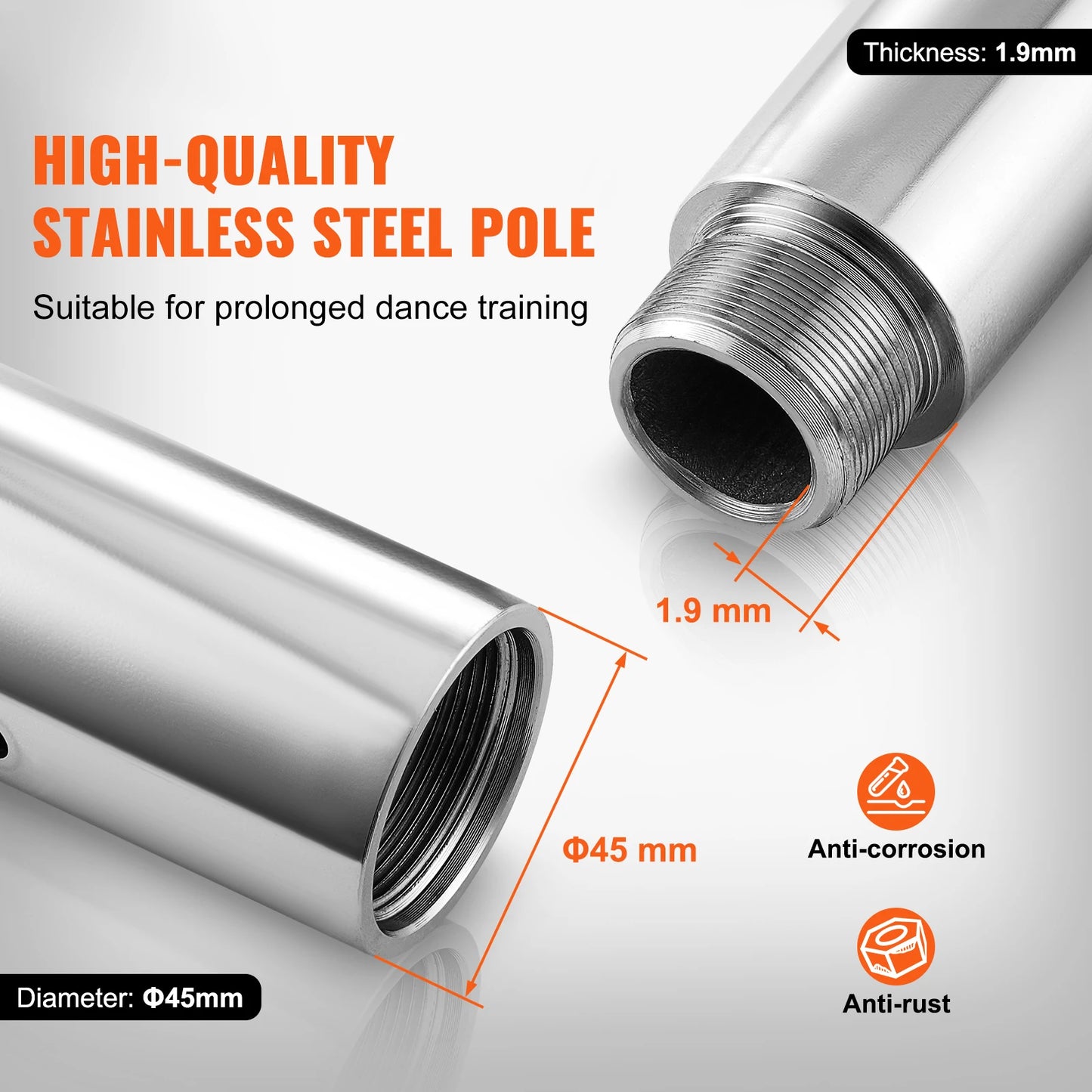 Professional Dancing Pole Spinning Static Dancing Pole Kit Portable Removable Pole 45mm Heavy-Duty Stainless Steel Pole