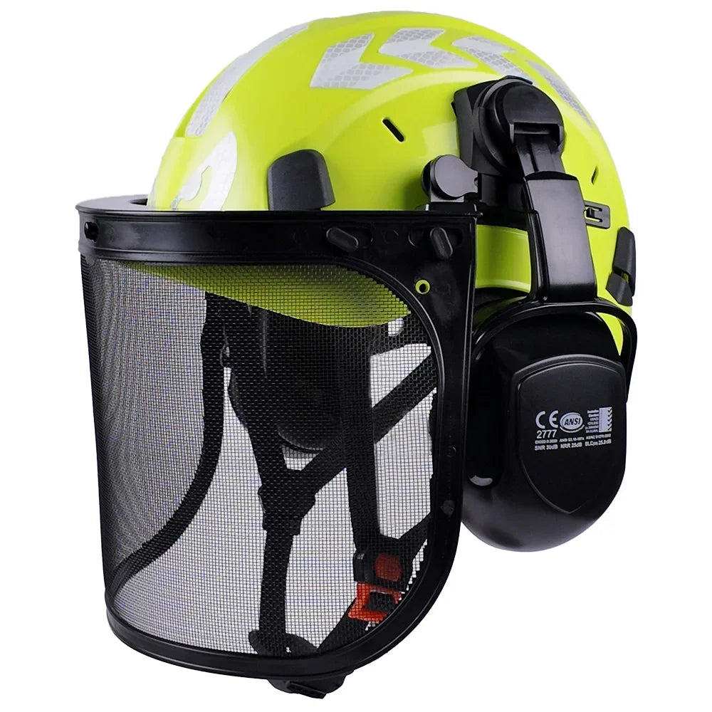 Safety Helmet with Reflective Stickers 3-in-1 Chainsaw Hard Hat Mesh Shield Ear Muffs for Arborist Logging Cap