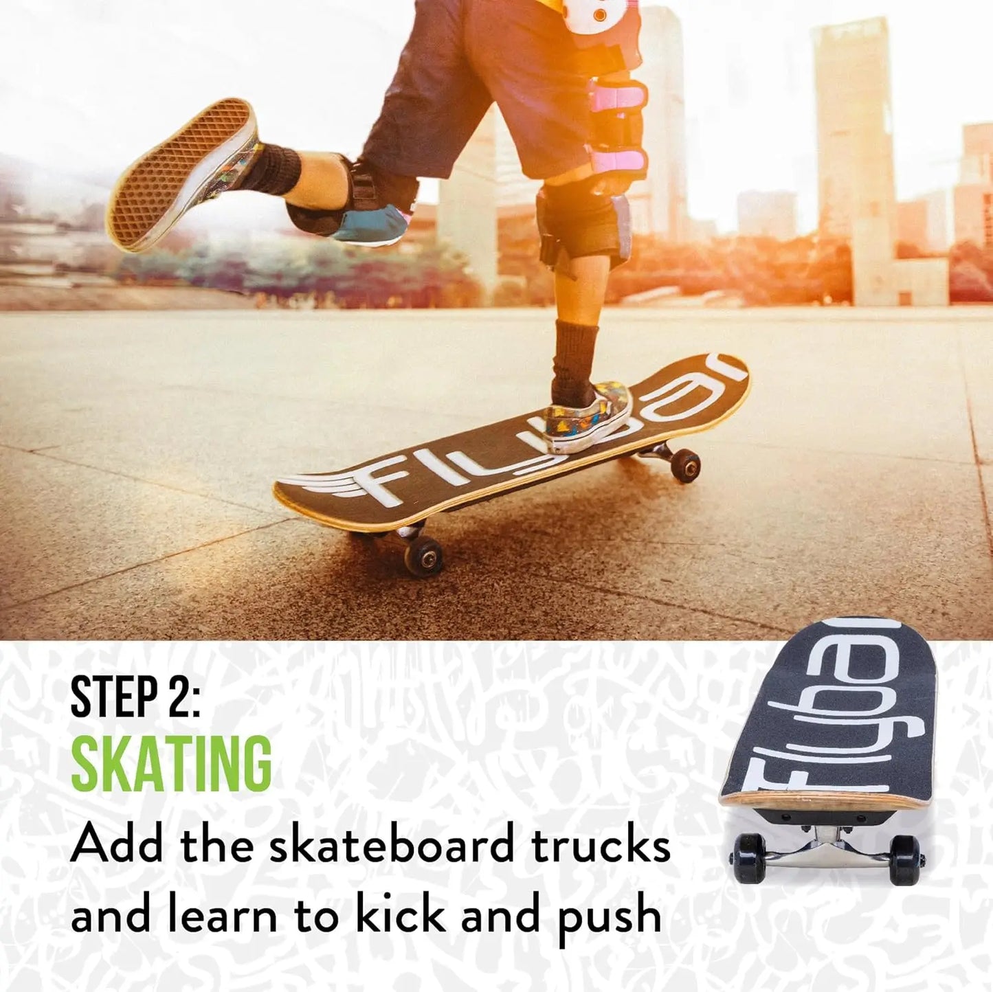 3 in-1 Learn to Skate – Complete Skateboard for Beginners, Balance Board, Skateboard Accessories