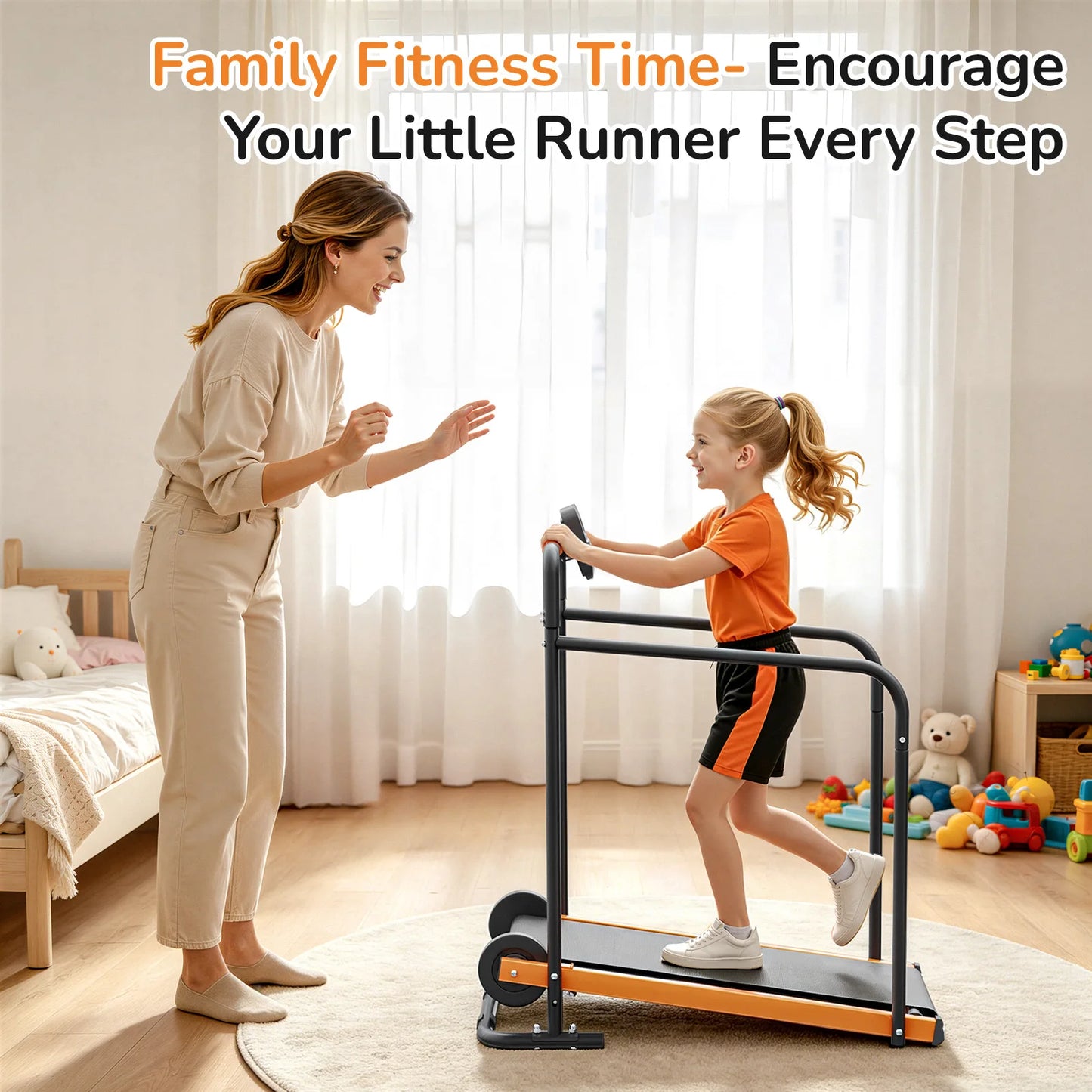 Kids Walking Pad Treadmill - Non-Electric Indoor Exercise Equipment for Boys & Girls, Self-Propelled Fitness Toy with Front Padded Rails, Safe Active Play Gym for Home Use